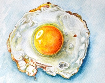 Fried Egg Watercolour Painting, Fried Egg Artwork, Wall Art