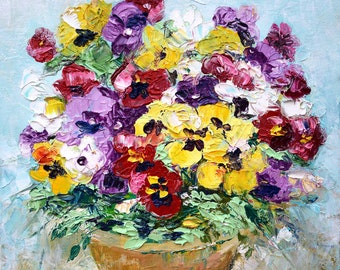 Pansies Painting, Original Art, Impasto Oil Painting, Floral Oil Painting, Wall Art