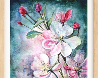 Sakura Painting, Cherry Blossom Art, Original Watercolour Painting, Cherry Blossom Wall Art