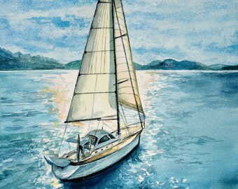 Custom Watercolor Sailboat Painting, Unique Yacht Art and Sailing Gift
