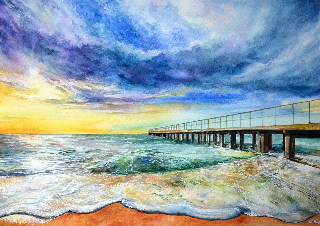 Dromana Beach Painting Original Watercolour Artwork Ocean Etsy