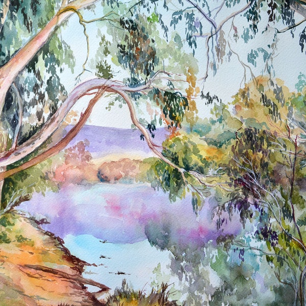 Australian Landscape Print from Original Artwork, Australia Painting, Sunrise Painting, Eucalyptus Wall Art