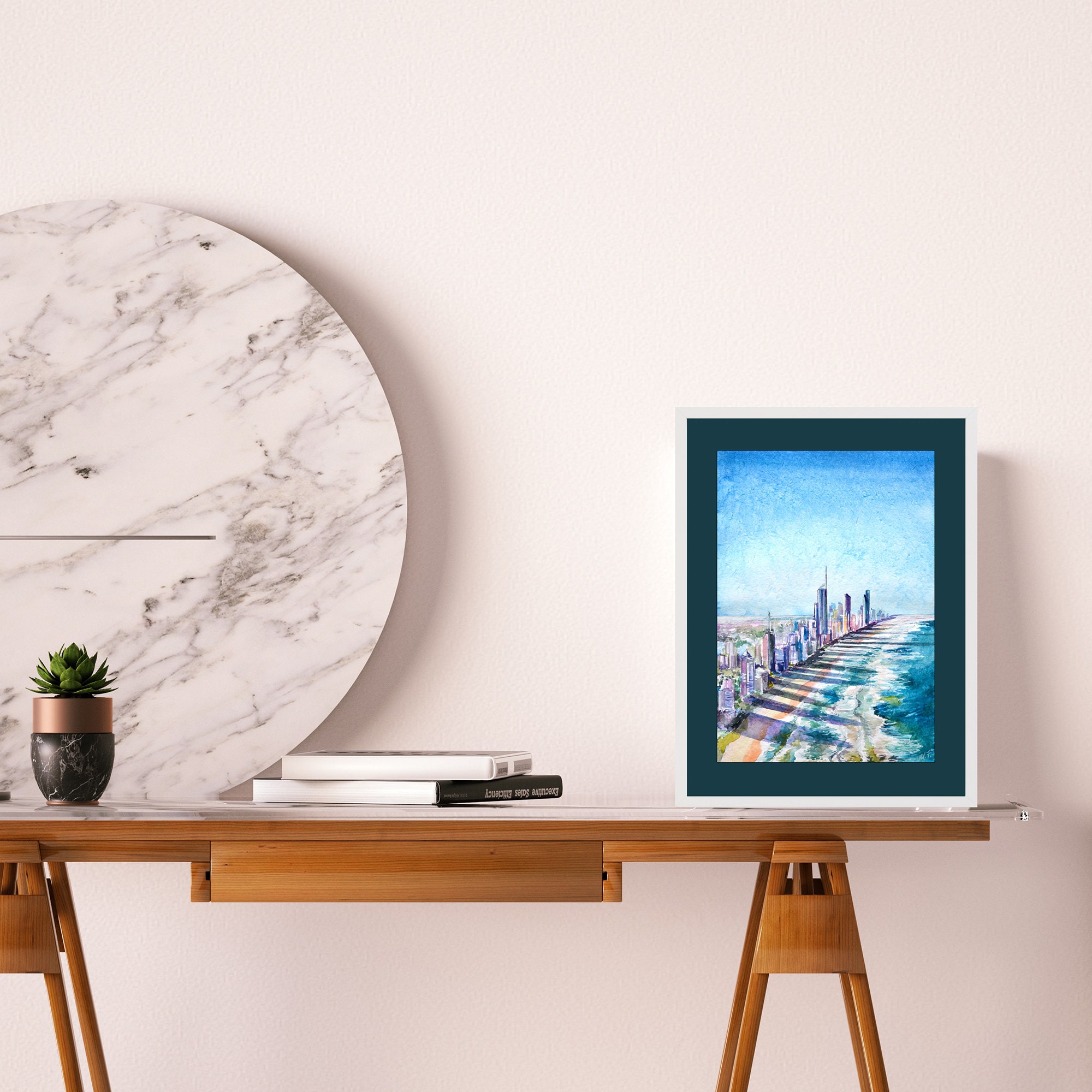 Gold Coast Painting Gold Coast Skyline Watercolour Artwork Etsy Australia