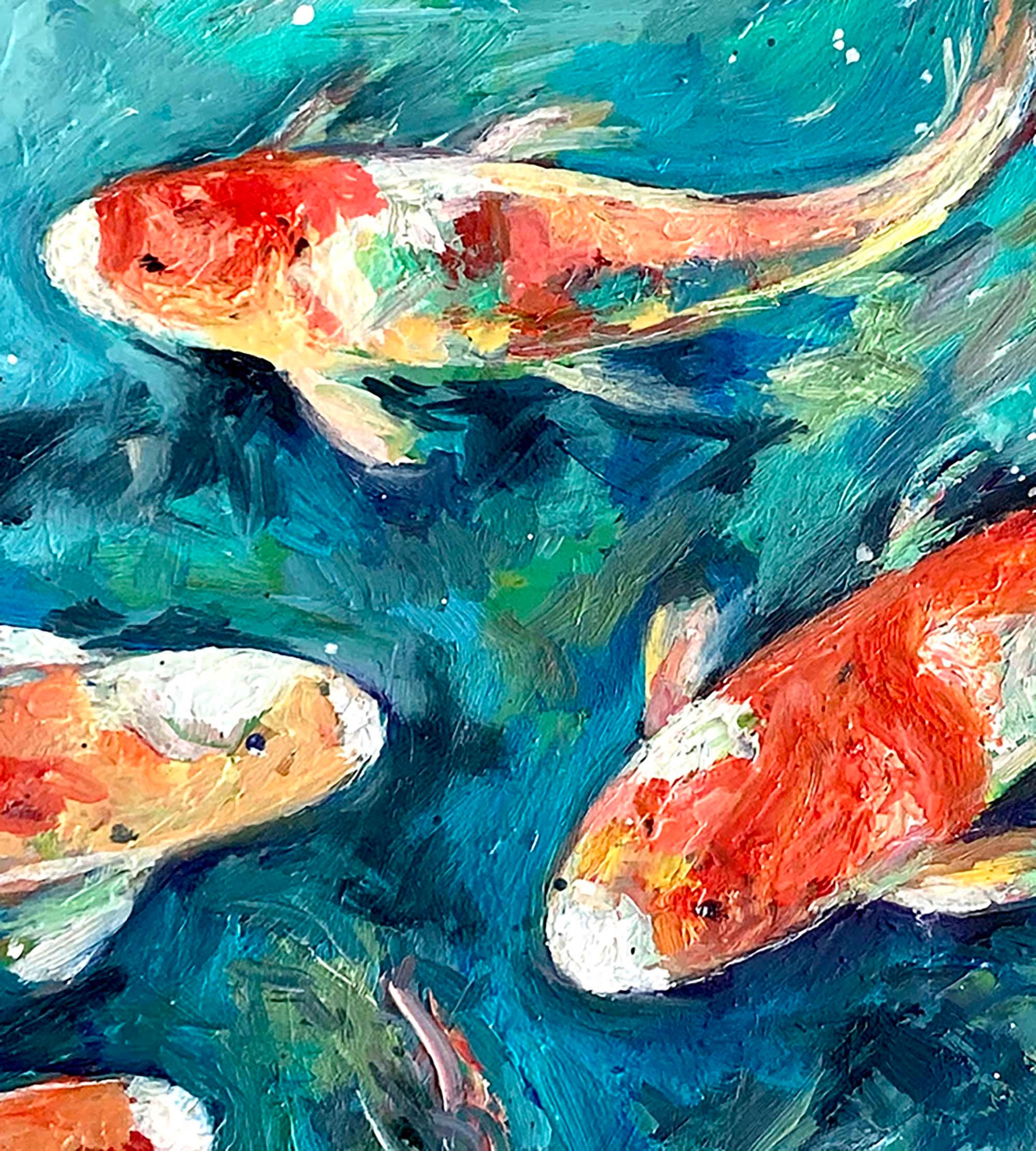 Original Impasto Oil Painting of Koi Fish in Water Lilies Pond Art - Etsy