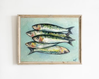 Sardinen Ölgemälde: Strukturiertes Impasto Kunstwerk, Küchenkunst
