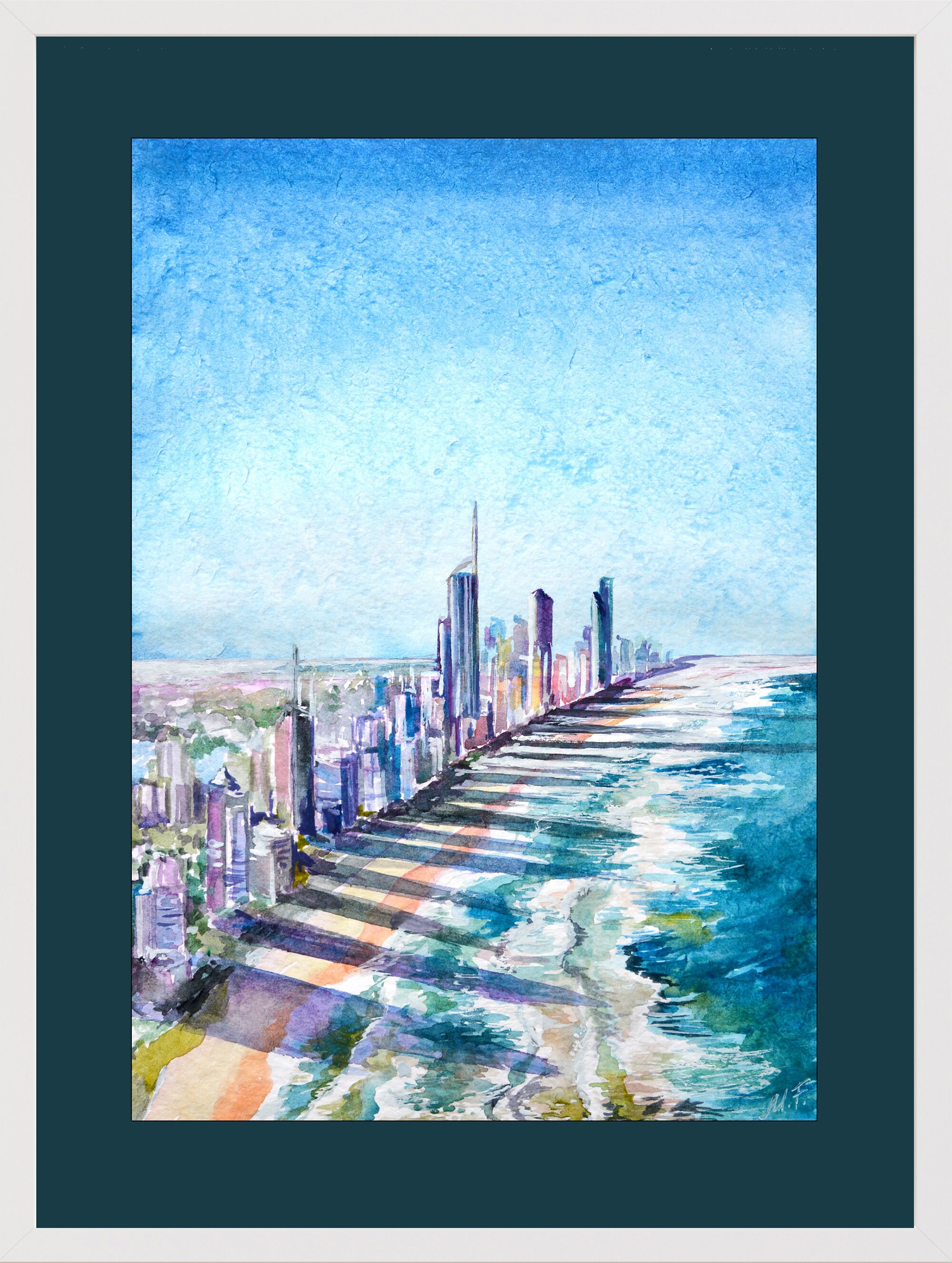 Gold Coast Painting Gold Coast Skyline Watercolour Artwork Etsy Australia