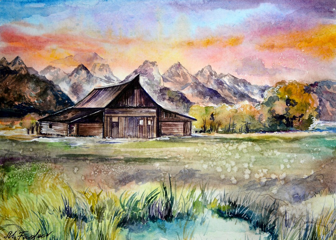 Grand Teton National Park Watercolor Mountain Landscape Wall Art - Etsy