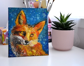 Fox Oil Painting, Original Fox Artwork, Impasto Oil Painting, Fox Wall Art 10 x 8 inches by Marina Fadeev