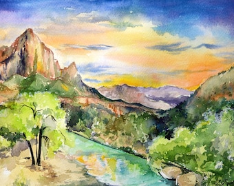 Zion National Park Original Watercolour Artwork, Utah Painting