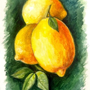 Original Watercolor Lemon Painting, Still Life Kitchen Wall Art