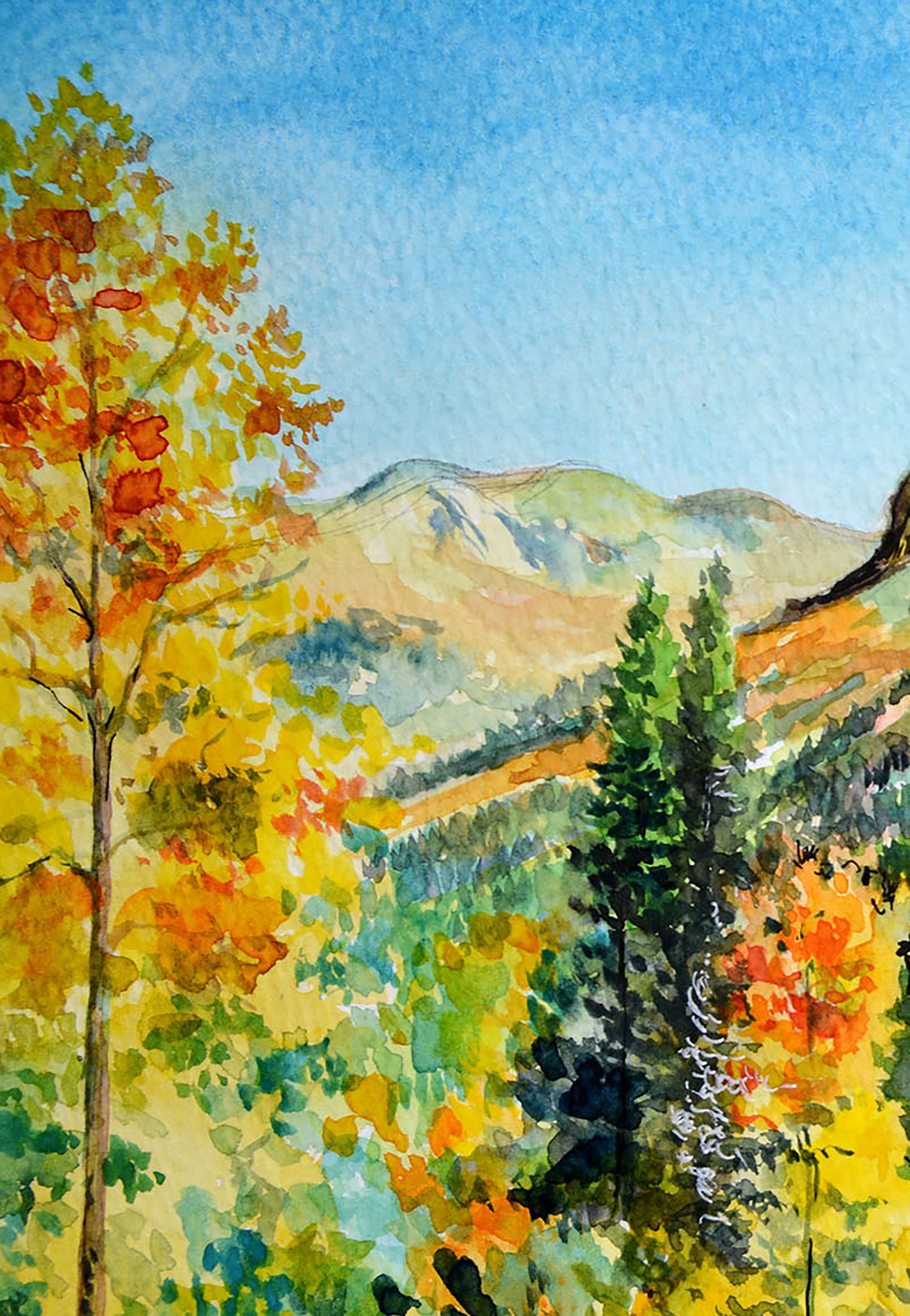 Colorado Red Mountain Original Watercolor Painting, Autumn