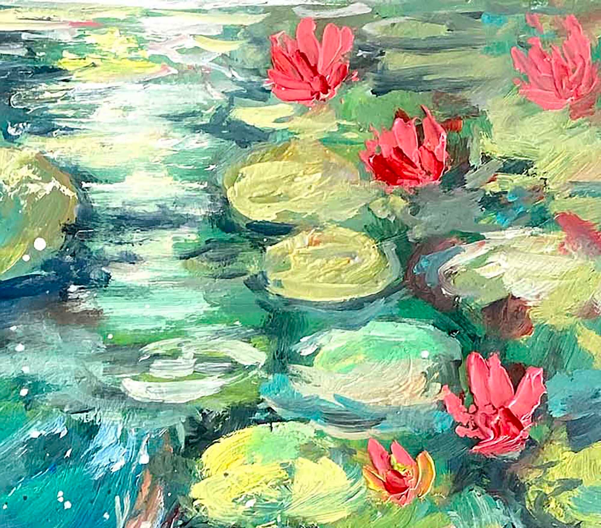 Original Impasto Oil Painting of Koi Fish in Water Lilies Pond Art - Etsy