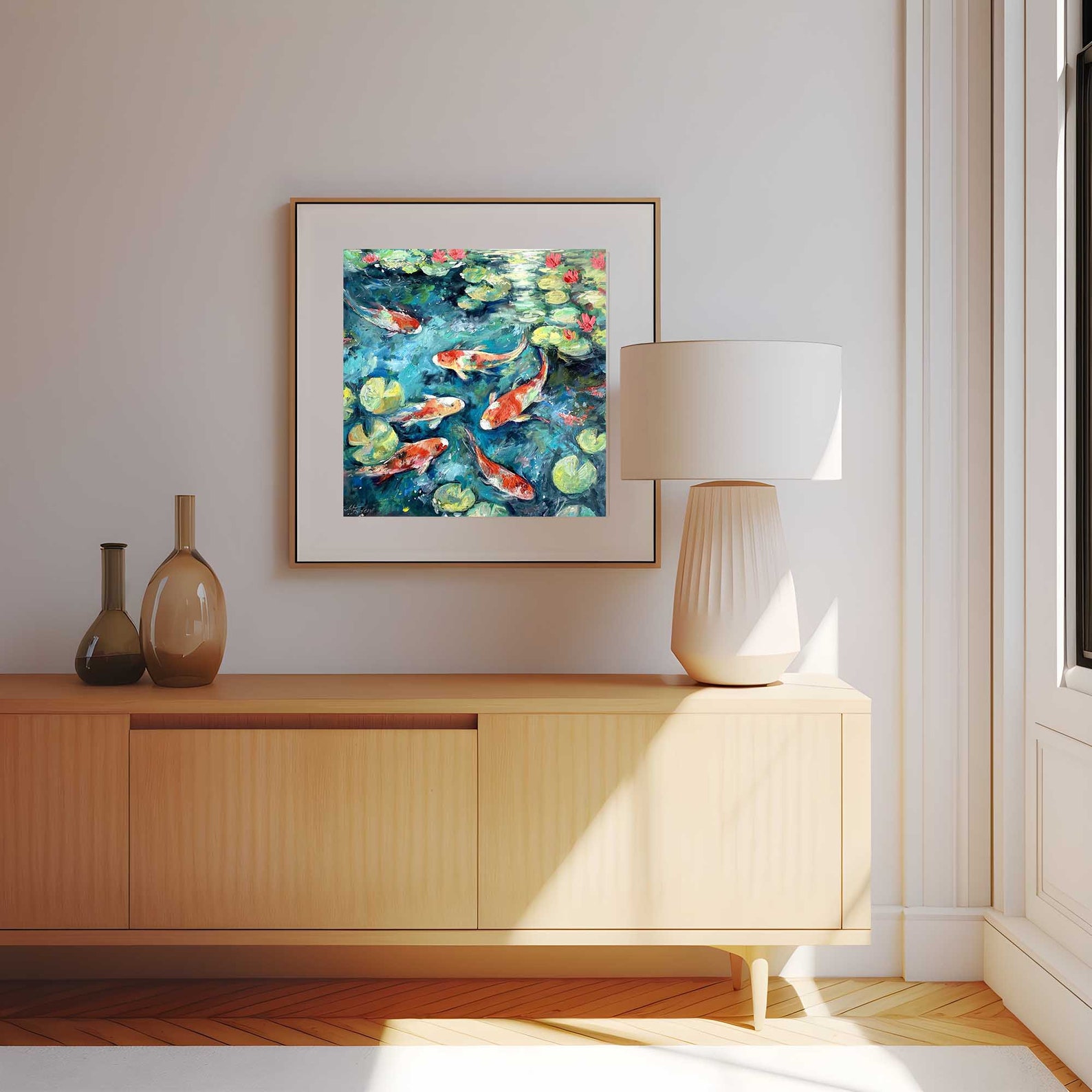 Original Impasto Oil Painting of Koi Fish in Water Lilies Pond Art - Etsy
