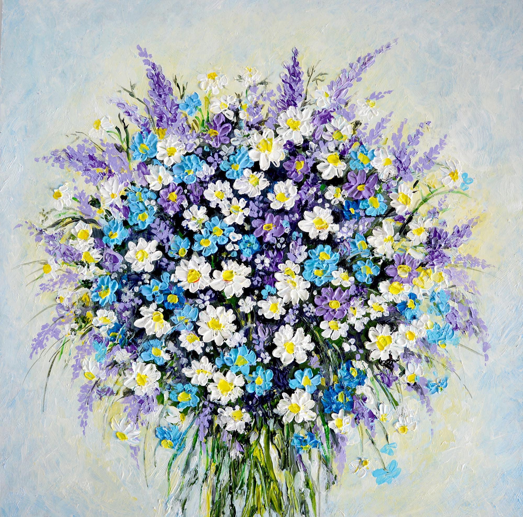 Original Floral Impasto Oil Painting of Daisy Bouquet Wildflowers