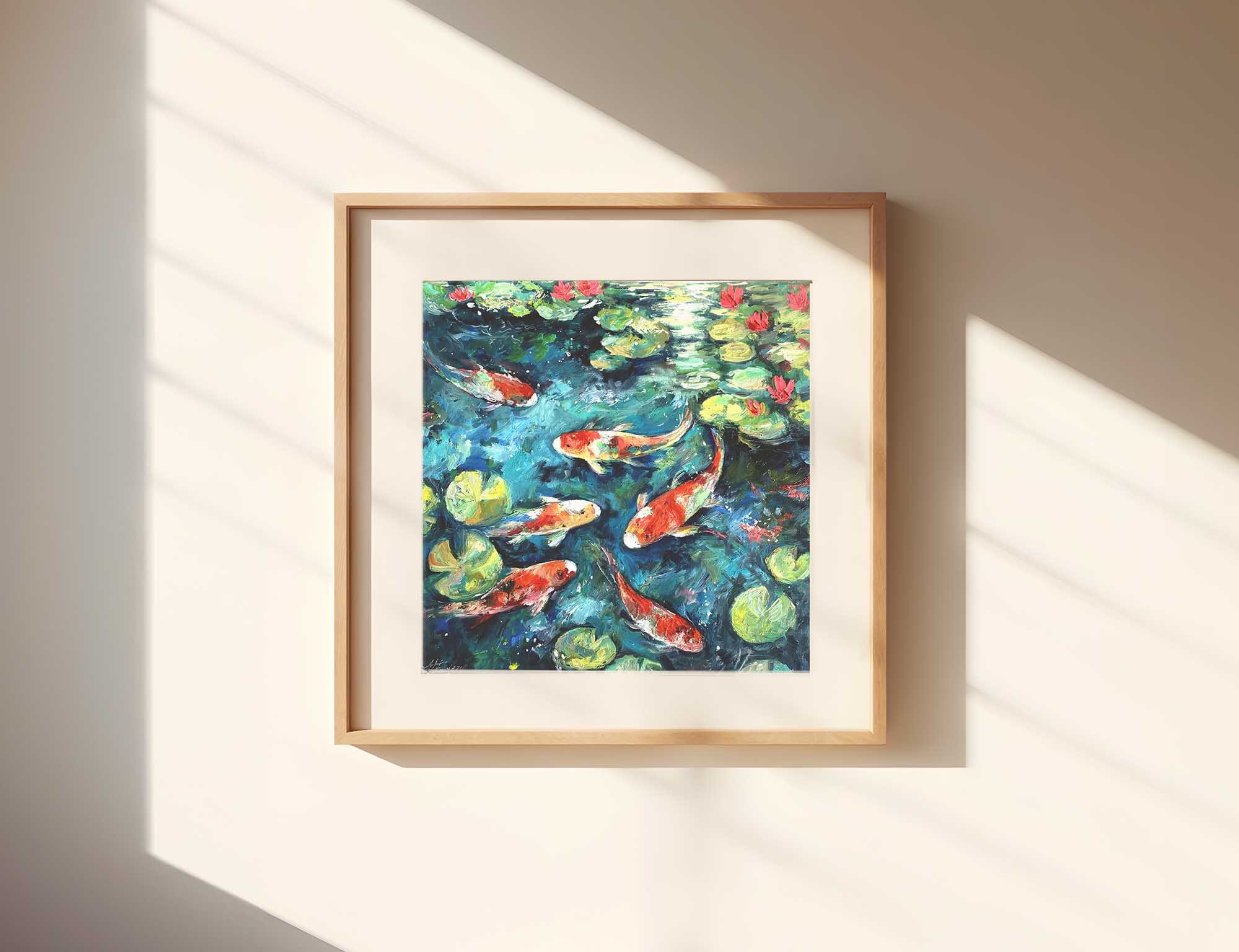 Original Impasto Oil Painting of Koi Fish in Water Lilies Pond Art - Etsy