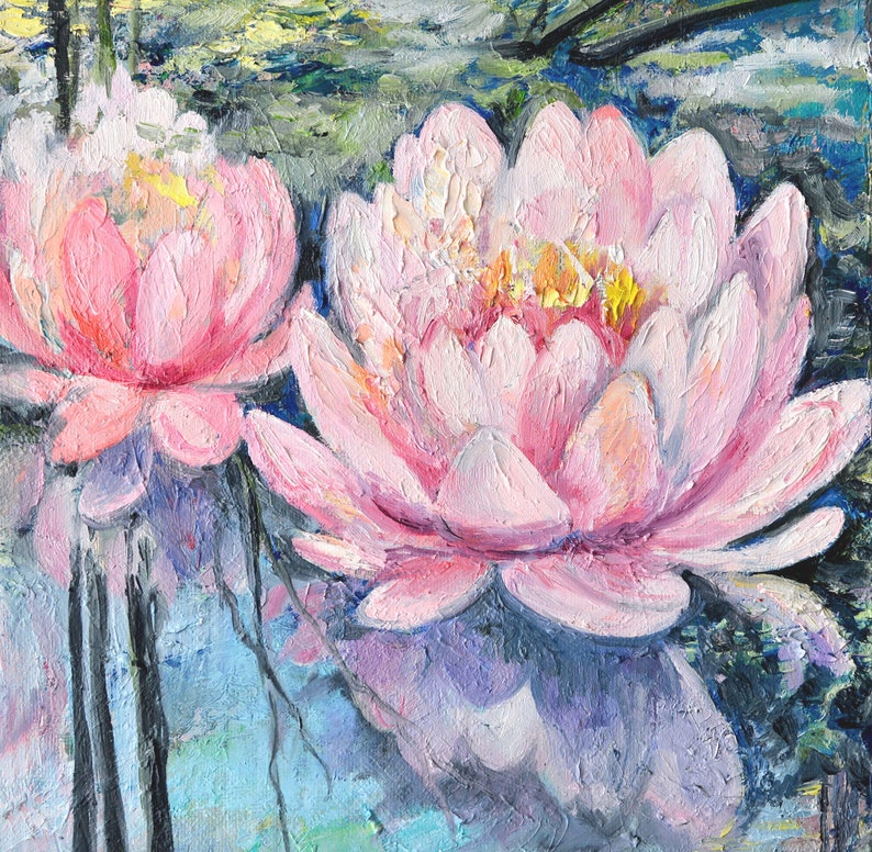 Water Lily Oil Painting Water Lily Artwork Lotus Wall Art by Etsy