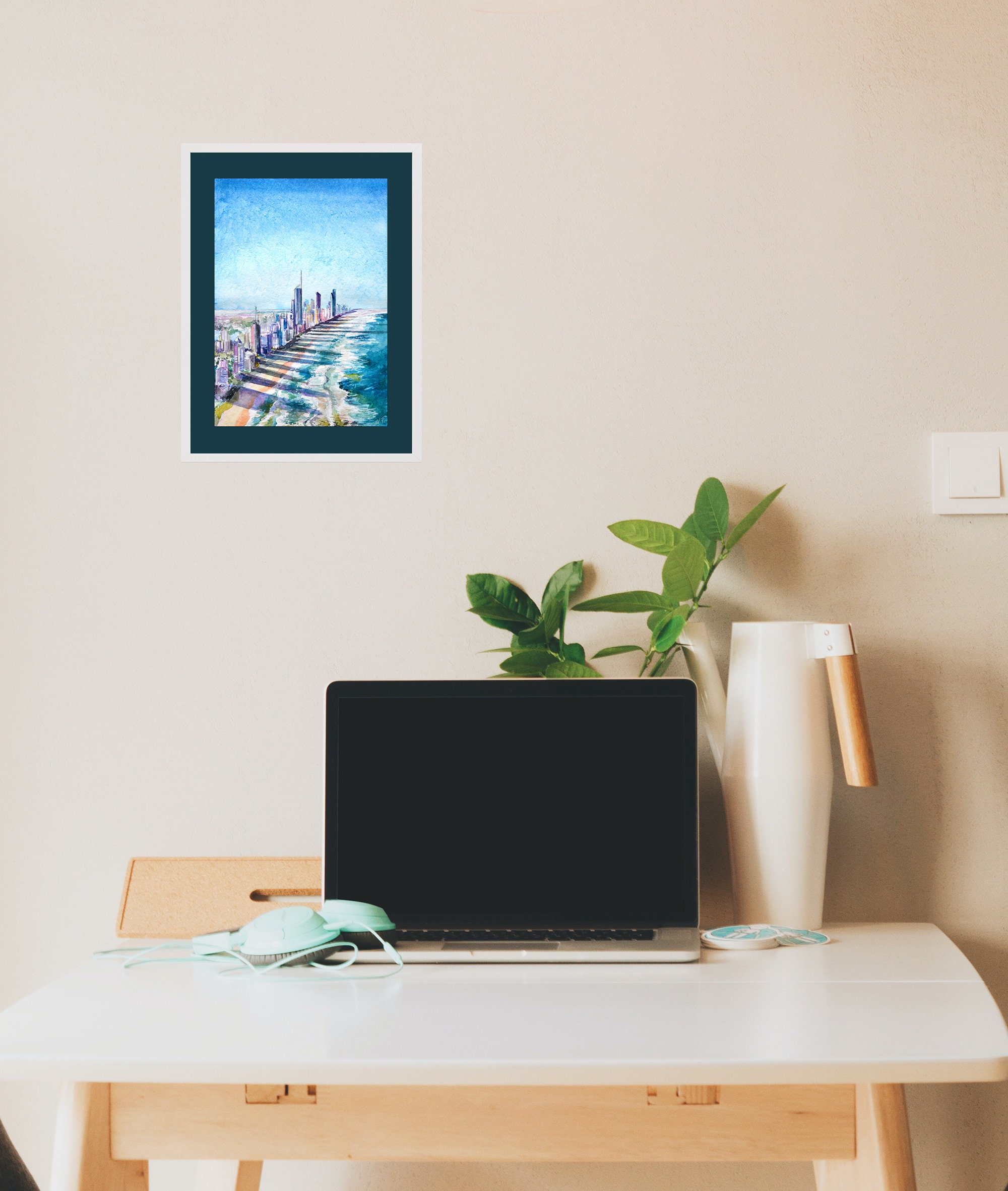 Gold Coast Painting Gold Coast Skyline Watercolour Artwork Etsy Australia