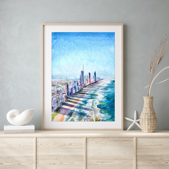 Gold Coast Painting Gold Coast Skyline Watercolour Artwork Etsy Australia