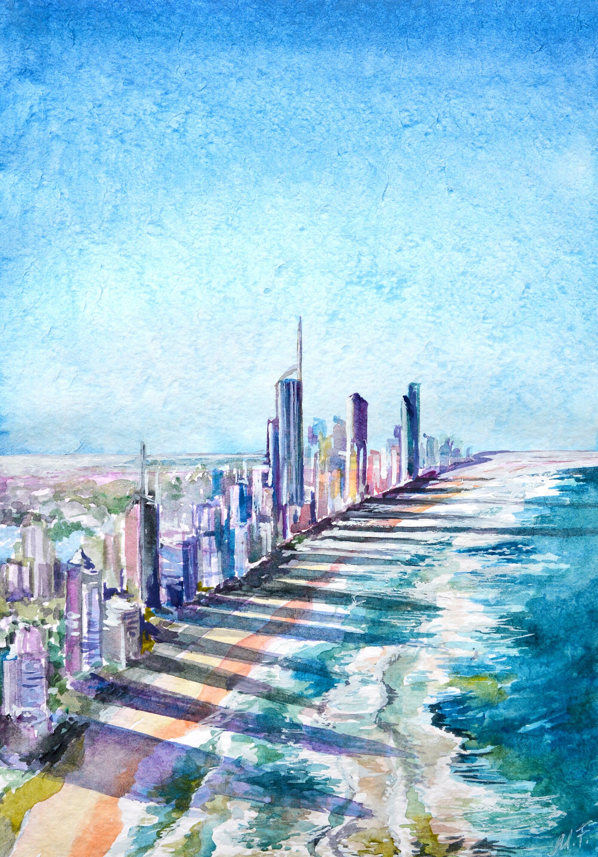 Gold Coast Painting Gold Coast Skyline Watercolour Artwork Etsy Australia