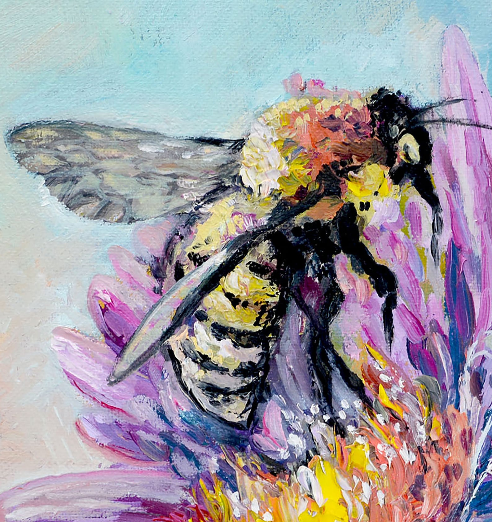 Honey Bee Oil Painting, Impasto Art on Flower, 12x12” Wall Decor - Etsy
