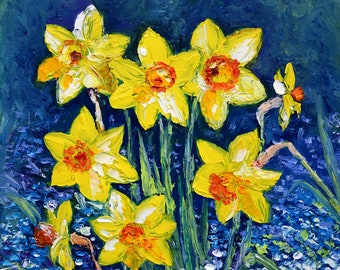 Narcissus Oil Painting, Daffodils Painting, Impasto Oil Painting, Wall Art by 12 x 12"