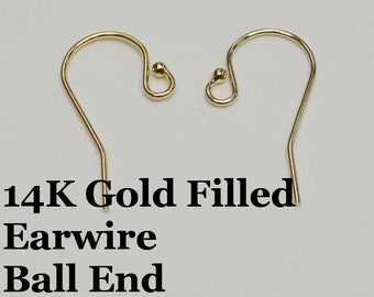 14k Gold Filled Earring Wire with Ball End, 21 Gauge, 1 Pair, USA