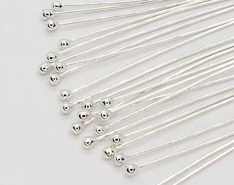 Sterling Silver 22 Gauge 2mm Ball Pin, 12 Pieces per Pack, 1 Inch, 1.5 Inch, 2 Inch, USA, Bulk Savings Available!!