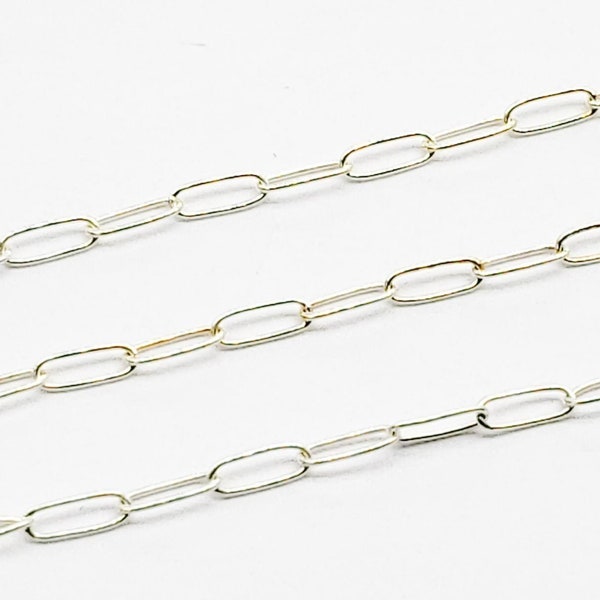 Sterling SIlver Paper Clip Chain, Elongated Rectangle Oval Chain, 1.8mm x 4.8mm, #S10406, Flat or Round WIre, USA, Bulk Savings Available!!!