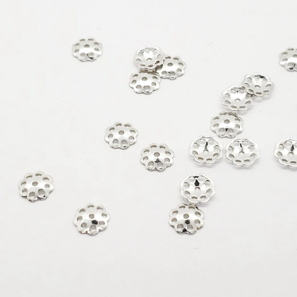 Sterling Silver Bead Caps, Cut out Flower Bead Cap, 6mm, Pack of 20 Pieces, Summer Special, Limited Supply, Bulk Savings Available!!!