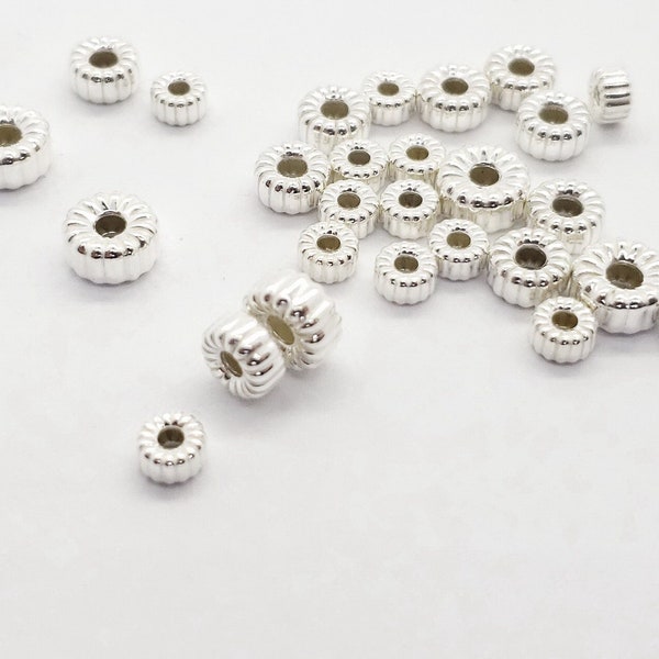 Sterling Silver Corrugated Roundel Beads, 4.2mm, 5mm, 6.5mm, USA, Bulk Savings Available!!!