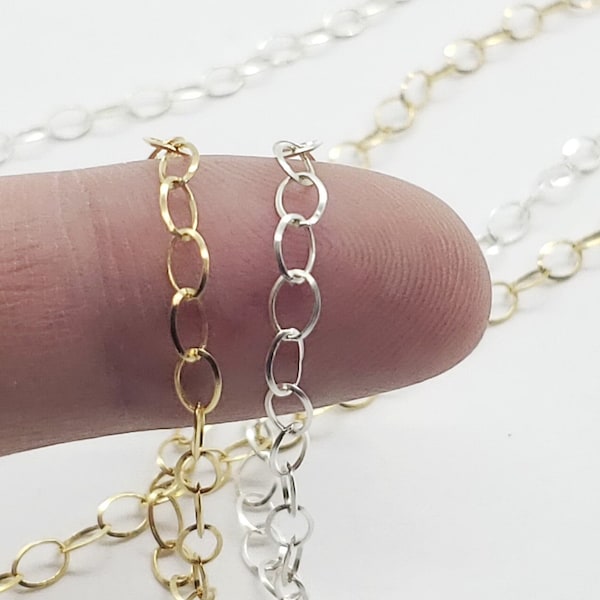 Oval Cable Chain, 4mm x 3.3mm, Made with Triangle Wire, Sterling Silver, 14K Gold Filled, Made in the USA, Bulk Savings Available!!!