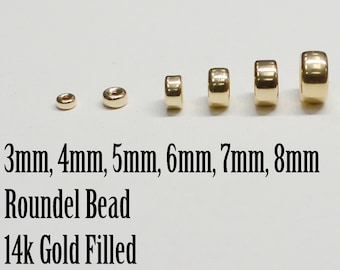 14K Gold Filled Roundel Beads, Various Sizes, 3mm to 8mm, Seamless, USA