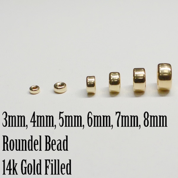 14K Gold Filled Roundel Beads, Various Sizes, 3mm to 8mm, Seamless, USA