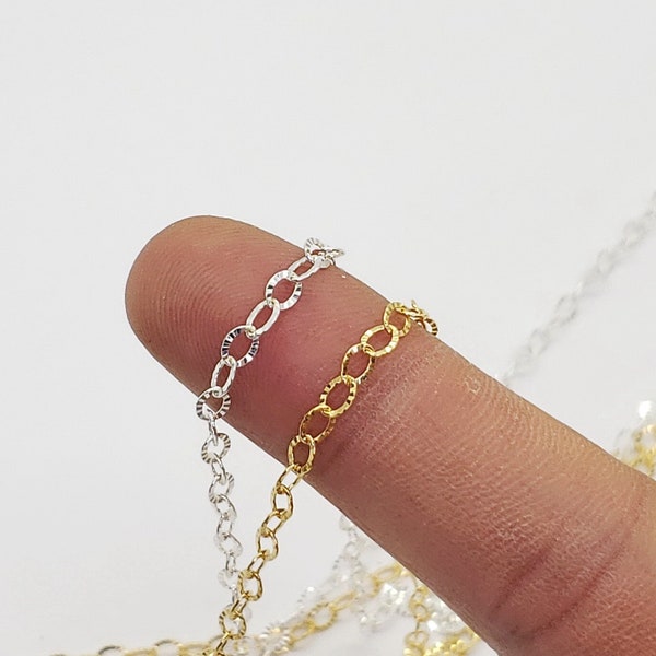 Diamond Cut Sparkle Chain, 3mm x 4mm, Sterling Silver, 14k Gold Filled Made in the USA, Flat or Round Wire, Bulk Savings Available!!!