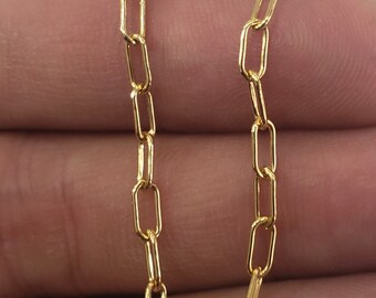 14k Gold Filled Paper Clip Chain, Elongated Rectangle Oval Chain, 2.4mm x 6mm, Flat or Round Wire, USA, Bulk Savings Available!!!