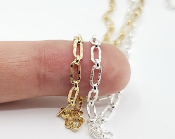 Long and Short Flat Hammered Chain, 3mm x 6.4mm, Sterling Silver, 14k Gold Filled, Sold by the Foot, Bulk Savings Available!!!