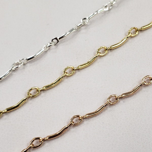 Half Moon Bar Chain, 8mm Long, 14k Gold Filled, 14k Rose Gold Fill, Sterling Silver, Price by the Foot, Bulk Savings Available!!!