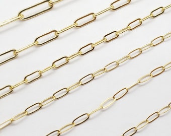 14k Gold Filled Paper Clip Chain, Elongated Rectangle Oval Chain, 5 Sizes, Flat or Round WIre, USA, Bulk Savings Available!!!