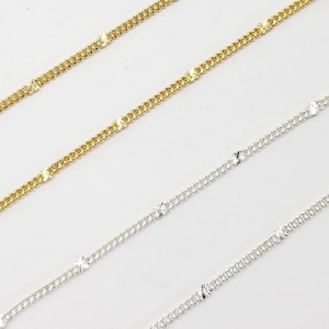 1.5mm x 1.8mm Curb Satellite Chain with Starburst, 14k Gold Filled or Sterling Silver, 26 Gauge, Made in the USA Bulk Savings Available!!!