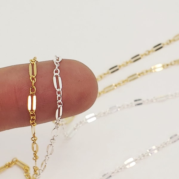 Long and Short Dapped Sequin Chain, Long Version, 5.7mm x 2mm, Sterling Silver, Gold Filled, Sold by the Foot, Bulk Savings Available!!!