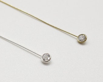 3mm Cubic Zirconia Head Pin, Sterling Silver or 14k Gold Filled, Head Pin, 1.5 Inch, 2 Pieces, Made in USA, Bulk Savings Available!!!