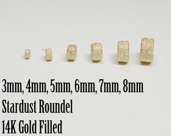 14K Gold Filled Stardust Roundel Beads, Various Sizes, 3mm to 8mm, Seamless,  USA