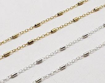 14k Gold Filled, Sterling Silver Tube Chain, Bar Cable, 1.6mm x 2.1mm Cable, 1.7mm x 3mm Tube, Sold by the Foot, Bulk Savings Available!!!