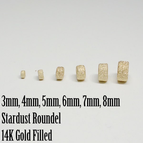 14K Gold Filled Stardust Roundel Beads, Various Sizes, 3mm to 8mm, Seamless,  USA