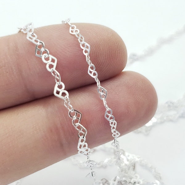 Sterling Silver Flat Lace Heart Chain, 2mm or 3mm, By the Foot Bulk Savings Available!!!