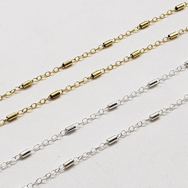 14k Gold Filled, Sterling Silver Tube Chain, Bar Cable, 1.6mm x 2.1mm Cable, 1.7mm x 3mm Tube, Sold by the Foot, Bulk Savings Available!!!