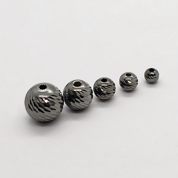 Gunmetal over Sterling Silver Multi Diamond Cut Round Beads, 4mm to 10mm Beads, Bulk Savings Available!!!
