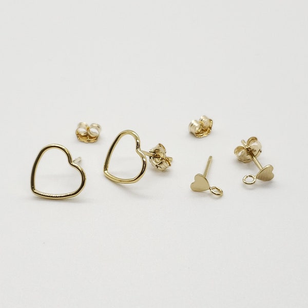 14k Gold Filled Earring Heart Post, 10mm Wire, 3.5mm Heart, 1 Piece USA, Bulk Savings Available!!