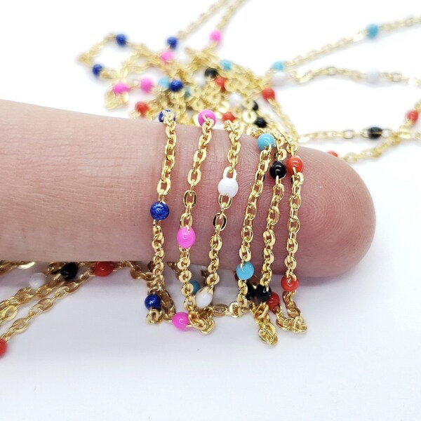 14k Gold Filled Satellite Chain with Enamel, 6 Colors, Made in Italy, Bulk Savings Available!!!