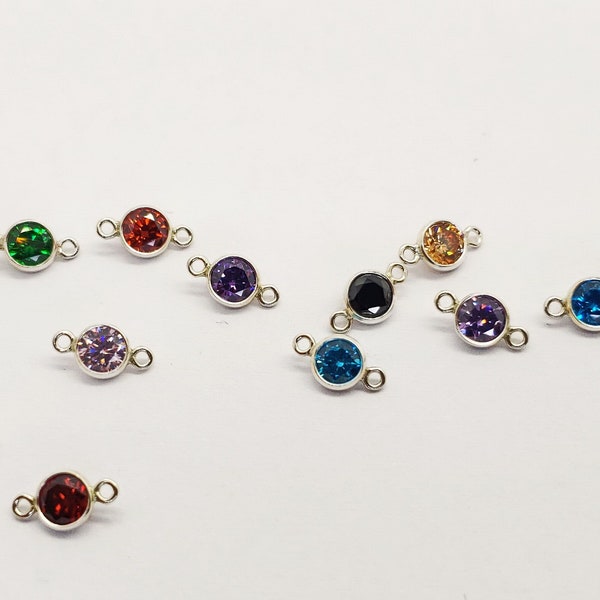 Sterling Silver Cubic Zirconia Connectors, Birthstone Color CZ, 925, 4mm, 2 Pieces per pack, USA, Bulk Savings Available!!!